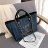 2021 New Women Tote Canvas handbags European and American fashion Chains Shoulder bag large capacity Messenger handbags travel denim bag