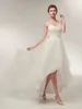 2022 Hög lågt bröllopsklänning V Neck Asymmetrisk Tulle Spaghetti Strap Enkel Casual Bridal Gowns Vestido de Novia Robe Marie
