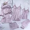 Или FedEx 10SET / LOT SUIT LADES SEXY SILK SATIN PAJAMA Набор женских кружева Пижама Весна Осенняя Ночная одежда1