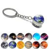 Karanlıkta Glow Güneş Sistemi Planet Earth Anahtarlık Parti Favor Galaxy Bulutsusu Aydınlık Anahtarlık Ay Toprak Güneş Çift Yan Cam Top Anahtarlık 8 * 2 cm