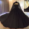 2021 Black Ball Gown Gothic Abiti da sposa con Capo Sweetheart Beaded Tulle Principessa Abiti da sposa Non Bianco Plus Size Corset Indietro Matrimonio