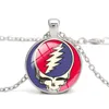 Grateful Dead Necklace Skull Pendant Necklaces Steal Your Face Skull Music Fans Gift Souvenir Glass Cabochon Custom Picture DIY Jewelry 2021