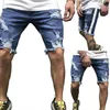 Men Fashion Blue Denim Ripped Shorts Jeans for Outdoor Street Wear1268f