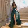 Sexy Hunter Green Overskirts Robes de bal Sexy Fente sans manches longue robe de soirée appliquée chérie robe de soirée formelle 20217711604