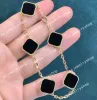 6 kleuren Mode Klassieke 4/4 Klavertje Bedelarmbanden Bangle Chain 18K Goud Agaat Shell Parelmoer voor Vrouwen Meisjes Bruiloft Moederdag Sieraden Vrouwen geschenken-A