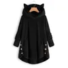 Dam Fluffy Coat Vinter Lös Hoodie Sweatshirt Solid Winter Kawaii Cat Ear Luvtröja Knappar Fleecejackor Träningsoverall Coat1