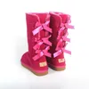 Kvinna skor för kvinnor mode varm vinter kalv hög varm äkta läder söt plysch faux päls snö stövlar rosa knä stövlar