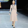 모모리나 패션 디자이너 양모 모직 코트 겨울 여성 긴 소매 벨트 자수 따뜻한 모직 코트 Overcoat LJ201110