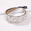 Diadema de cristal blanco para dama, banda para el cabello con diamantes de imitación, perla de imitación, aro ancho para el cabello, fiesta nupcial, boda, accesorio para el cabello femenino J0113