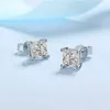 100% Stud Earrings Princess Cut Ear Studs Solid Silver VVS Diamond Earring For Women Men Wedding Jewelry 220125