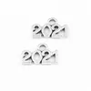 300pcs silverfärg digital 2021 år charms nummer hängsmycke halsband hantverk gör fynd smycken 9x14mm