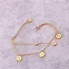 Fille américaine diamant coeur deux diamants acier titane plaqué or double couche smiley visage bracelet petit bracelet PfPy0