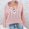 Kvinnors tröjor Autumn Pullover Bandage Sexig Vneck Womens Top Cross Strap Large Size Laceup Sweater 201221