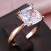 Gold Silver RoseGold Color Square Shape Fashion Ring Princess Cut For Women Pave Zircon Diamond Stone Wedding Rings
