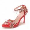 花嫁の靴の贅沢な輝く輝くクリスタルタッセルサンダルウェディングパーティー女性のドレスファッションシューズ9cmハイヒール