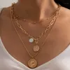 Pendant Necklaces Lacteo Bohemian Multilayer Thick Chunky Choker Necklace For Women Vintage Double Carved Coin Virgin Mary Statue