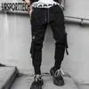 Zwarte vrachtbroek Hip Hop Joggers Mannen losse harembroeken Multi-pocket lintbroek Casual streetwear sportbroek voor mannen 201128