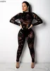 Plus Size Sexy Jumpsuit Transparente Mulheres Bodycon Macacão Macacões Macacão Body Streetwear Mesh Bodysuit Mono Mujer SJ3246 T200509