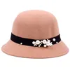 2021 New Pearl accessories Jazz hat wool Fedoras cap Basin of dome woolen cloth hat female cloth Basin cap free shipping