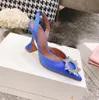 Designer High Heel Sandals spetsiga tår Slides tofflor Solros Crystal Buckle Embelled Studded Sandal Summer Fashion Leather Sole