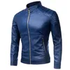 Pu Casual Skórzana Kurtka Mężczyźni Wiosna Jesień Płaszcz Motocykl Biker Slim Fit Outwear Męski Czarny Błękit Odzież Plus Rozmiar M-4XL, ZA321