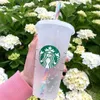 ML REUSABLE STARBUCKS Cor Mudando copos de plástico copos frios com copo plástico reutilizável da tampa