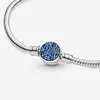 925 Sterling Silver T Kształt Bransoletka dla kobiet Błyszczy Blue Disc Zapięcie Bangle Wąż Łańcuch Biżuteria