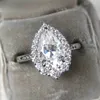 COLORFISH 2ct Pear Shaped Cubic Zirconia Engagement Rings Solid 925 Sterling Silver Womens Halo Ring Y1128270e