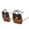 Fyrkantig trend handväska form solglasögon kvinnor oregelbunden metall ram modern rimfri mode solglasögon gafas uv4002683978