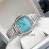 Haute Qualité 40mm 5711 / 1A-018 Sport Montres Miyota 8215 Automatique Mens Watch T Bleu Texturé Cadran En Acier Inoxydable Bracelet Big Square Diamond Bezel Gents Montres