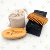 MOQ 50 sets Customise LOGO Beard Kit Brush and Fine & Coarse Teeth Green Sandalwood Combs Set With Gift Box Bag