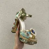 Złote sandały kobiety haftowe platforma wysokie obcasy buty butów kobiet sandał ślubny femmes