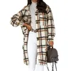 PuIneiua Vintage Kvinnor Långärmad Woolen Coats Mode Ladies Tjock Plaid Coat Kvinna Streetwear Girls Oversize Jacket Chic