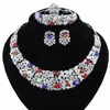 Ensembles de bijoux en perles africaines pour femmes, collier, boucles d'oreilles, bracelet, bagues, couleur argent, accessoires de mariage en cristal