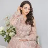 Blush rose dentelle arabe robes de soirée 2020 manches longues cristal Dubaï robe formelle femmes musulmanes élégantes longues robes de soirée de bal LJ201119