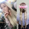 Natural Baby Hair Straight Blonde Ombre Synthetic Wigs Cosplay Hand Tied Full Lace Front Wigs Heat Resistant Fiber Party Two Tone Fashion