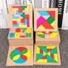 Juguetes geométricos de madera, formas cognitivas Montessori, tablero de rompecabezas 3D Tangram, juego de rompecabezas de matemáticas, juguetes educativos de aprendizaje para niños, regalos