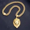 Hohe Qualität Männer Halskette Gold Edelstahl Löwenkopf Anhänger Gold 14mm Kuba Kette Hip Hop Rock Männlich Exquisite schmuck Q0531