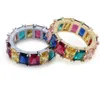 Iced Out Rainbow Ring Plaqué Or 18K Bling CZ Simulé Diamant Hip Hop Anneau pour Hommes et Femmes