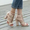 Vente chaude-Rot Femmes Sandales À Talons Hauts 2019 Été Nouvelle Bouche De Poisson Sandales De Mode Sexy Casual Chaussures Femme Rome Cross-tied Plus La Taille 35-43