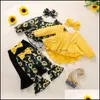 Ensembles de vêtements bébé enfants bébé, maternité filles fleur floral tenues infantile tout-petit tournesol imprimé hauts + pantalon évasé + bandeau 3 pièces/ensembles Sp