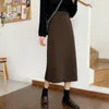 Peonfly kvinnors kjol koreansk stil en linje solid färg hög midja mitten kalvdragare kvinna kjolar mujer faldas femme jupes saias 220224