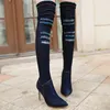 Neue Stil Frauen Kneeboots Neue Stil Mode Zerrissene Jeans Komfortable Styetch Stoff Frauen Schuhe Weibliche Casual Atmungsaktive Stiefel 201109