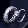 2PCS Choucong Brand New Jewelry 925 Sterling Silver Princess Cut White Clear 5A Cubic Zirconia Women Wedding Bridal Ring