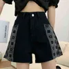 Grandes shorts preto jeans zipper mulheres 2022 novo verão moda versátil tube reto alta cintura larga perna quente calças y220311