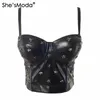 She'sModa PU Leather Rivet Bralet Reggiseno bustier da donna Night Club Party Top corto Vest Plus Size T200729