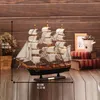 Wooden Ship Model Nautical Decor Home Crafts Figurines Miniatures Marine Blue Wooden Sailing Ship Wood Boat Decoration Crafts Y200104