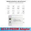 20W PD QC 3.0 Dual USB Ładowarka Szybka karta Adapter EU UE Wtyczka typu C Szybkie ładowarki Power Dostawa Telefon komórkowy