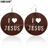 Baumeln Kronleuchter SOMESOOR Schmuck Laserschneiden Afrikanische Karte Form Ich Liebe Jesus Mode Holz Tropfen Ohrringe Für Frauen Geschenke Whole277P