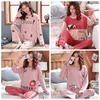 JULY'S SONG Pigiama da donna Set Cute Cartoon Sleepwear Autunno Inverno Moda Stampato manica lunga Casual Homewear Pigiama femminile 201113